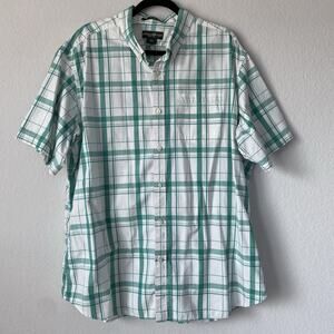 Mens Eddie Bauer XL Button up Green Plaid Short Sleeve Relaxed Fit Active Casual